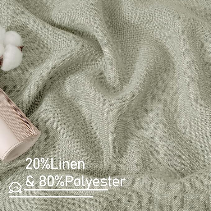 LAMIT 40 Inch Length Linen Curtains for Small Windows, Semi Sheer Light Filtering Panels Back Tab and Rod Pocket Neutral Drapes for Basement/Window/Loft Room, Sage Grey, 2 Panels, 34 x 40 Inch