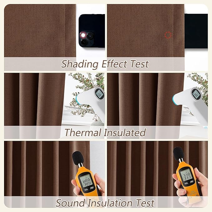 Rustic Brown 100% Blackout Linen Curtains 108 Inch Length 2 Panels Set for Living Room Bedroom Back Tab Thermal Insulated Black Out Drapes Room Darkening Farmhouse Style for Bedroom Window Curtains