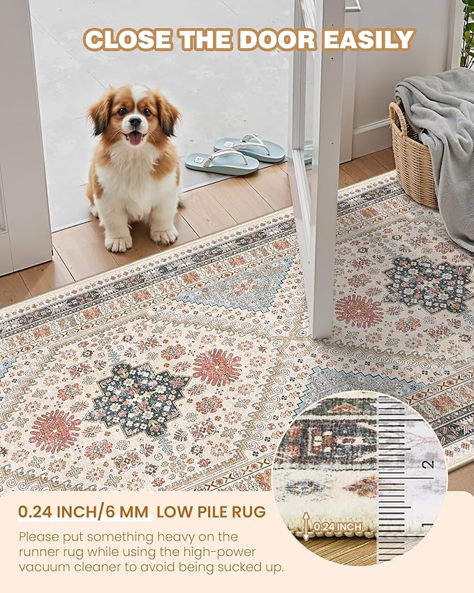 Entryway Rug - 2x3 Washable Rug Runner for Bathroom, Laundry Room, Kitchen, Soft Vintage Hallway Runner for Bedroom, Non-Slip Door Mat Indoor Entrance(Blue/Red/Multi,2'x3')