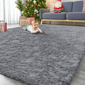 OLANLY 6x6 Area Rugs for Living Room Bedroom, Machine Washable Soft Fluffy Shaggy Bedside Rug, Indoor Floor Carpet for Kids Girls and Boys, Dorms, Nursery Rooms, Home Decor Aesthetic, Light Grey