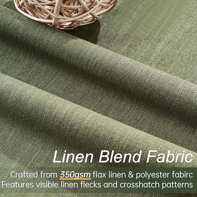 Topfinel Olive Green Linen Blackout Curtains 84 Inch Long for Living Room,Pinch Pleated Drape with Hooks Back Tab Boho Decor, Olive Forest Loden Full Black Out Curtains for Bedroom