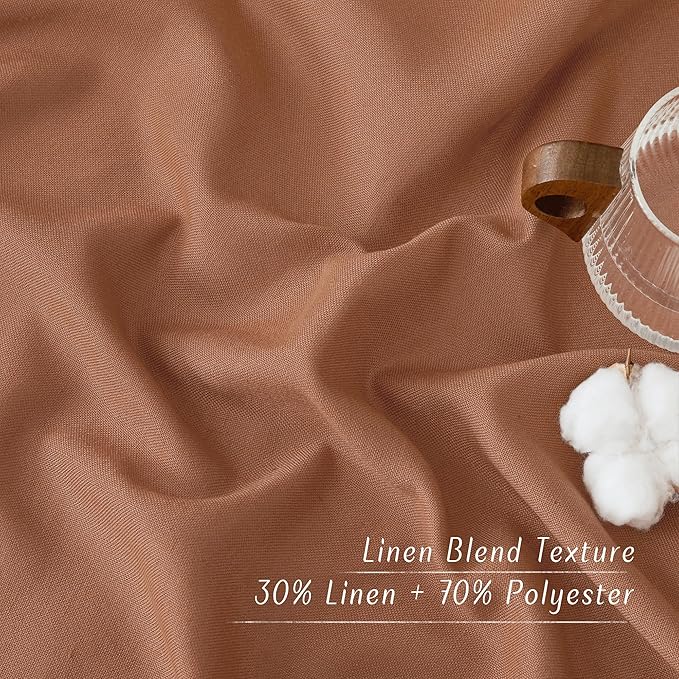 NICETOWN Caramel Linen Curtains for Kitchen, Thick Flax Small Window Treatments Semi Sheer Privacy Assured with Light Through for Cafe/Bathroom, W42 x L90, 2 Panels