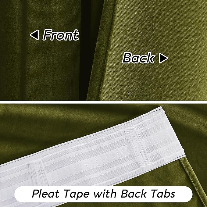 RYB HOME Green Velvet Curtains 102 inches with Hook Belt, Soft Fabric Room Darkening Thermal Insulated Luxurious Home Decor Curtains for Living Room Bedroom, W 52" x L 102", 2 Panels Set