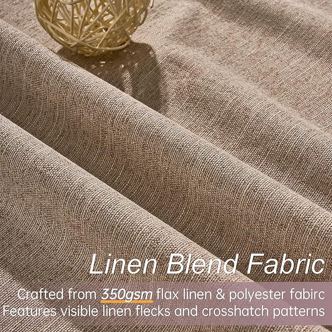 Topfinel Linen Blackout Curtains 96 Inch Long, Light Blocking Rustic Neutral Thermal Insulated Brown Natural Linen Cabin Back Tab Viral Drapery Drapes with Hooks Rings 2 Panel Sets, Brown Tan 8 FT