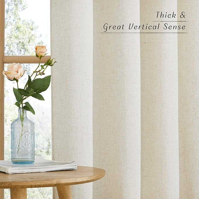 NICETOWN Linen Blend Kitchen Window Curtains Over Sink, Grommet Short Curtains for Small Window Thick Flax Linen Weave Privacy Added for Cafe/Bathroom, Off White, W55 x L36, 2 Panels