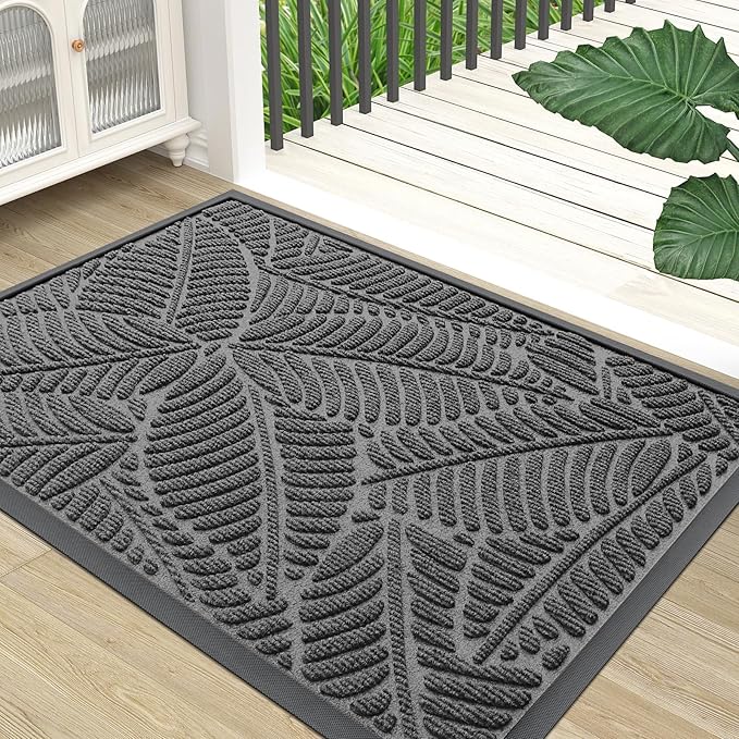 Colorxy Waterproof Doormat, Sturdy Natural Rubber Front Door Mats, Non Slip Low Profile Indoor Outdoor Entrance Mat, Stain Resistant Easy Clean Floor Mat for Patio or Entryway, 36''x24'', Dark Grey