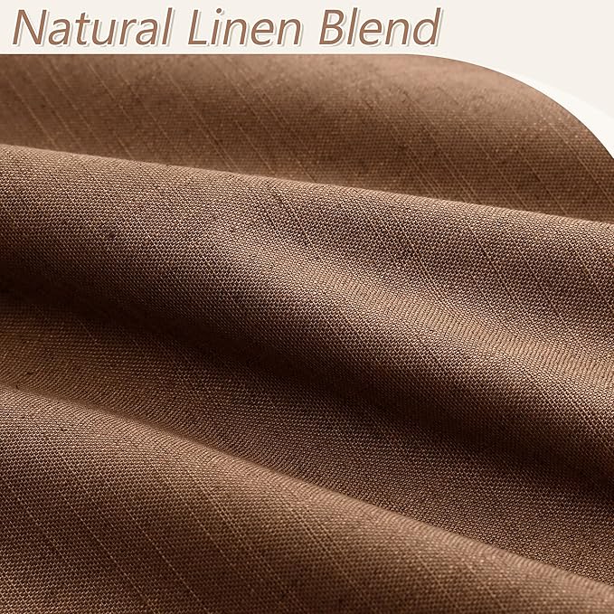 Guken 100% Blackout Linen Curtains 90 Inch Length 2 Panels Set for Living Room Bedroom Back Tab Thermal Insulated Black Out Linen Drapes Room Darkening Window Curtains,Caramel Brown