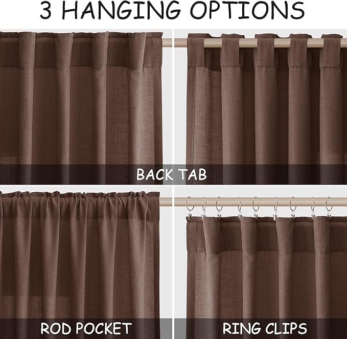 Nanspring Mocha Mousse Curtains 96 Inch Long 2 Panel Set Back Tab Rod Pocket Linen Textured Light Filtering Linen Textured Boho Aesthetic Room Decor for Bedroom and Living Room 8Ft 52x96 Inch
