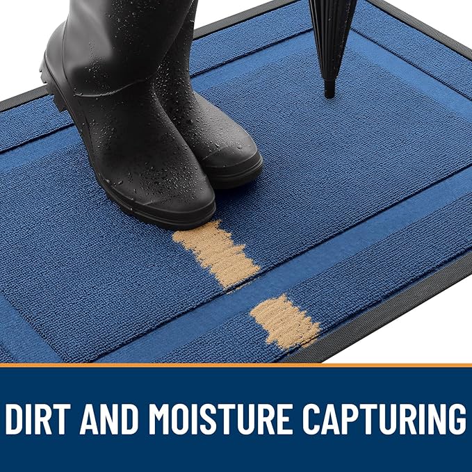 OLANLY Front Door Mat Indoor Outdoor Entrance, Waterproof All-Season, All-Weather Doormat, Sturdy Natural Rubber, Low Profile, Easy Clean Patio Porch Entryway Mat, 71x23, Navy Blue
