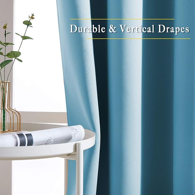 NICETOWN Room Darkening Curtains for Living Room - Easy Care Solid Thermal Insulated Grommet Room Darkening Curtains/Panels/Drapes for Bedroom (2 Panels, 66 by 66, Teal Blue)