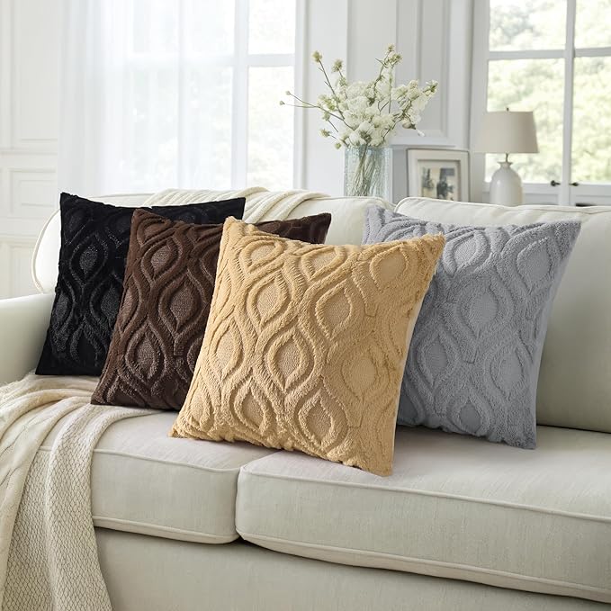decorUhome Throw Pillow Covers 22x22 Inch Set of 2, Soft Plush Faux Wool Dark Brown Solid Couch Pillow Covers, Accent Euro Sham Farmhouse Neutral Square Pillow Cases for Sofa Bed Living Room