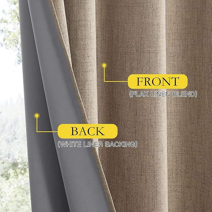 NICETOWN Burlap Vintage Open Linen Weave Flax Thermal Curtains, 100% Blackout Curtains 120" Long for Dining Room, Soundproof Window Treatment Drapes for Hall Room, 52" Wide Per Panel, Set of 2