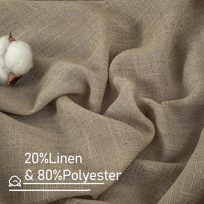 LAMIT Taupe Linen Curtains for Bedroom, 72 Inch Length Light Filtering Semi Sheer Panels Back Tab and Rod Pocket Neutral Drapes for Living Room, 2 Panels, 34 x 72 Inch