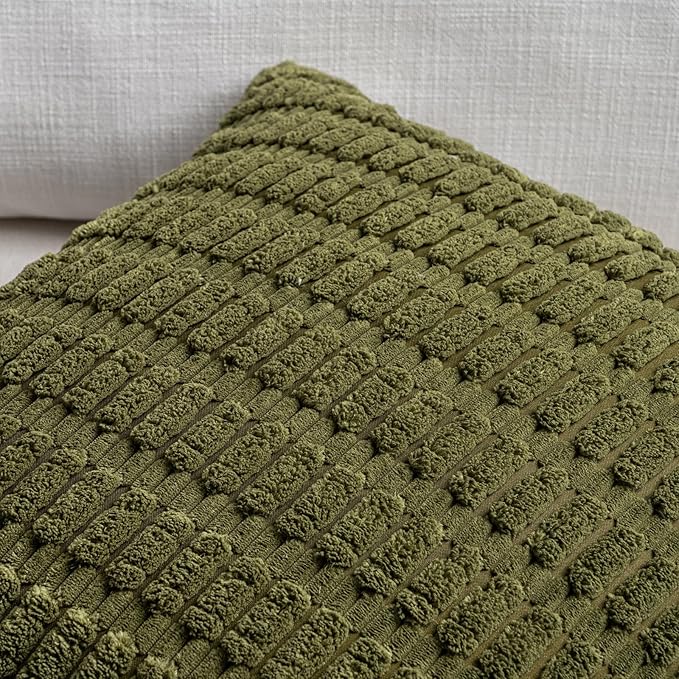 Fancy Homi 4 Packs Boho Moss Green Decorative Throw Pillow Covers 12x24 Inch for Couch Bed Sofa, Rustic Modern Farmhouse Home Decor, Soft Plush Corduroy Cute Rectangle Cushion Case 30x60 cm
