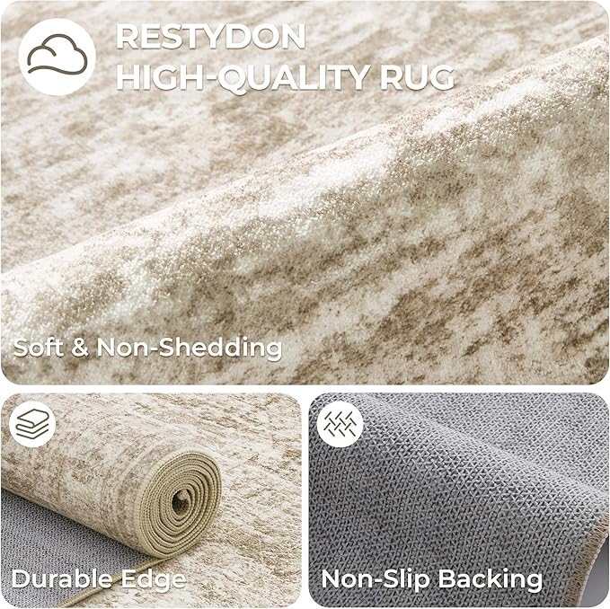 3x12 Runner Rug for Hallway, Non-Slip Long Bathroom Rugs Runner for Kitchen, Bedroom, Soft Vintage Abstract Washable Rug for Entryway, Thin Floor Mat for Dining Room(3'x12', Brown/Ivory)