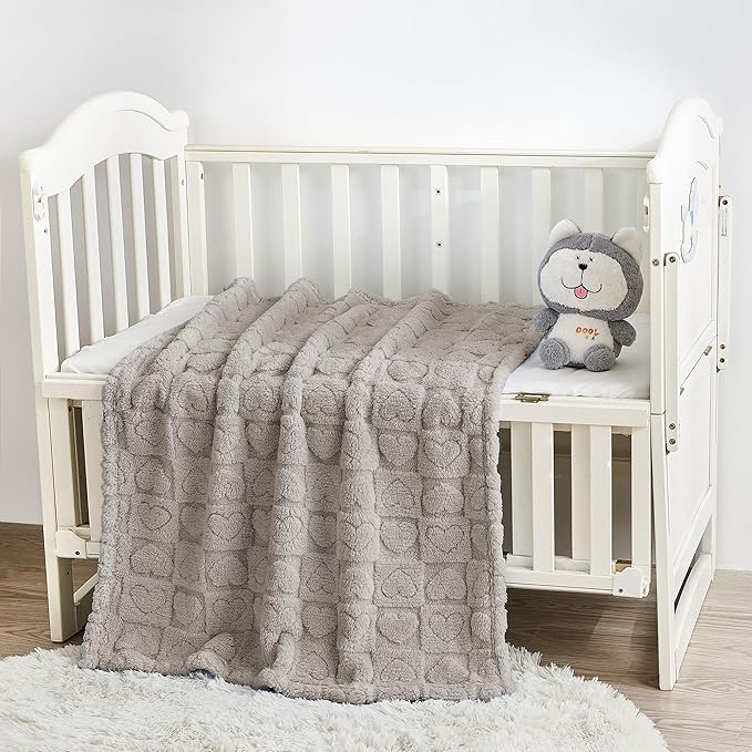 Yurhap Fleece Baby Blanket Heart Checkered, Ultra Soft Cozy Baby Blankets for Boys Girls, Fluffy Infant Toddler Newborn Receiving Gifts for Crib Stroller 30"x40" (Oxford Tan)