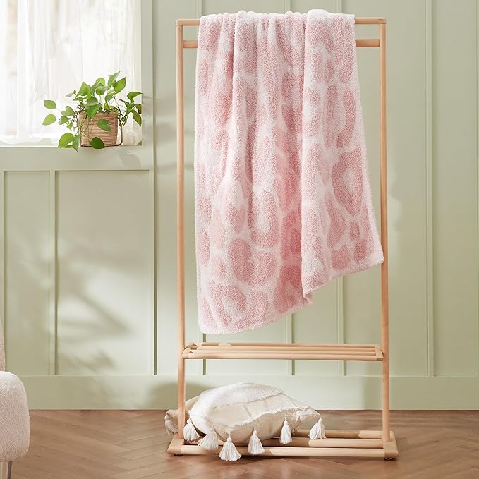 Bedsure Leopard Throw Blanket for Couch, Knit Plush Throw Blanket - Super Soft, Cozy & Warm GentleSoft, Breathable & Lightweight for Bed & Sofa, Leopard Pink, 60x80 Inches