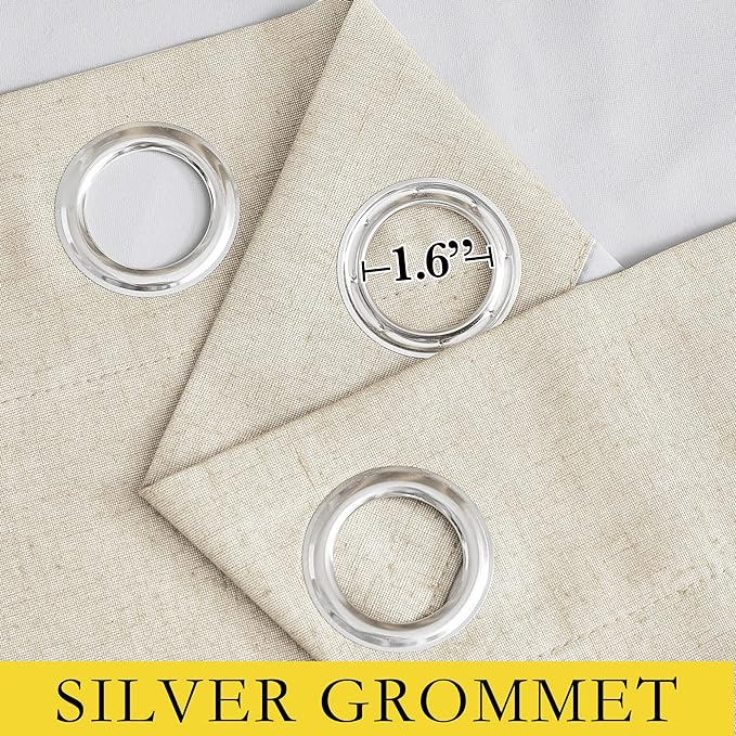 NICETOWN 100% Absolutely Blackout Linen Curtains with Thermal Insulated White Liner, Beige, W62, 2 Pieces, Noise Reducing Textured Linen Look Curtains for Windows 102 inch Length for Classroom