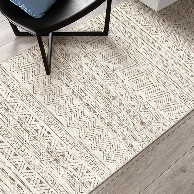 2x6 Washable Hallway Runner Rug - Moroccan Non-Slip Indoor Table Long Runners for Entryway Soft Low Pile Neutral Rugs for Kitchen Waterproof Geometric Carpet for Bedroom Bathroom Laundry 2x6 Beige