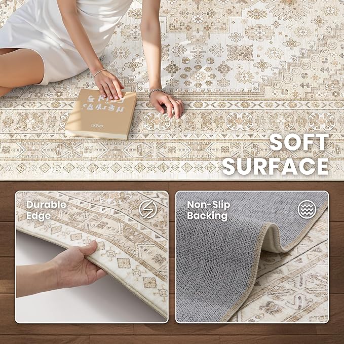 zesthome 2x6 Runner Rug for Hallways, Machine Washable Rug, Non Slip Vintage Low Pile Runners, Stain Resistant Runners for Entryway, Kitchen, Bathroom, Laundry Room, Corridor