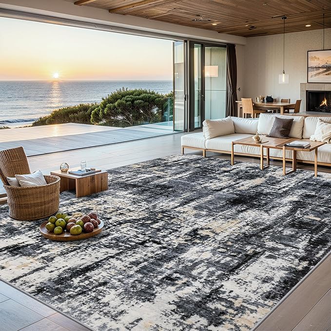 Area Rugs Living Room Rug - 4x6 Washable Modern Abstract Soft Neutral Non-Slip Carpet Large Indoor Floor Thin Carpets for Bedroom Dining Room Farmhouse Nursery Home Office Black Gold