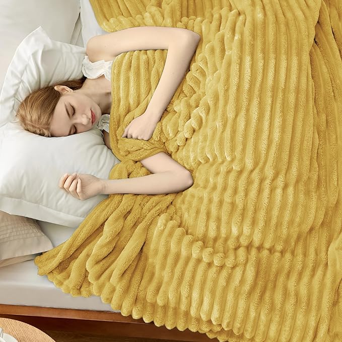 Bedsure GentleSoft Yellow Fleece Blanket for Couch - Cozy Soft Blankets for Women, Cute Small Throws for Girls, 90x90 Inches