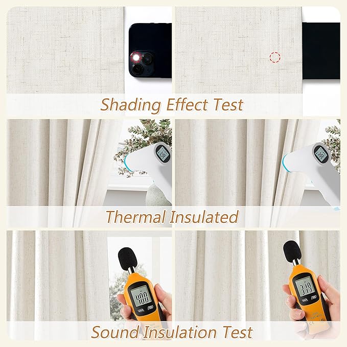 Guken Cream 100% Blackout Linen Curtains 90 Inch Length 2 Panels Set for Living Room Bedroom Back Tab Thermal Insulated Black Out Drapes Room Darkening Farmhouse Style Window Curtains 52x90