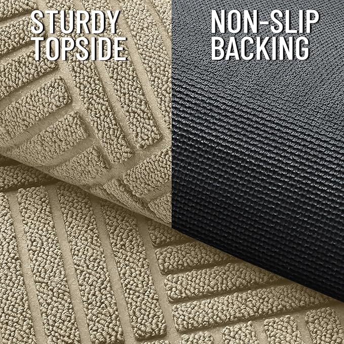 OLANLY Front Door Mat Outside Entrance 47x32, Absorbent, Heavy Duty Sturdy Natural Rubber Doormat Indoor Outdoor, Stain and Fade Resistant, Non-Slip Low Profile Floor Mat for Entryway, Beige Diamond