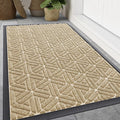 Smiry Front Door Mat Outside Entrance, Heavy Duty Sturdy Natural Rubber Doormat, Trap Dirt and Moisture, Easy Clean Low Profile Mats for Indoor Outdoor Entry, Grid Geometric (47x32, Beige)
