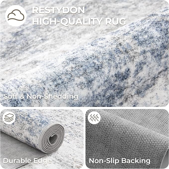 2x3 Washable Rug Runner for Bathroom, Soft Entryway Rug for Laundry Room, Kitchen, Vintage Abstract Hallway Runner for Bedroom, Anti-Slip Door Mat Indoor Entrance(2'x3', Blue/Brown/Ivory)