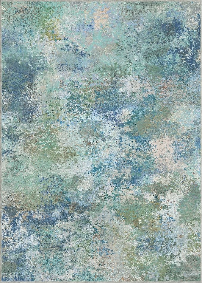BEIMO Area Rugs 4x6 for Living Room Bedroom, Modern Abstract Machine Washable Rug, Large Soft Low Pile Floor Carpet with Non Slip Backing for Dining Room, Blue Green