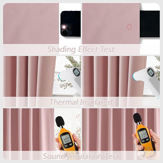Guken Pink 100% Blackout Linen Curtains 120 Inch 2 Panels Set for Girl's Bedroom, Living Room, Nursery, Back Tab/Rod Pocket Thermal Insulated Black Out Drapes Farmhouse for Bedroom Window Curtains