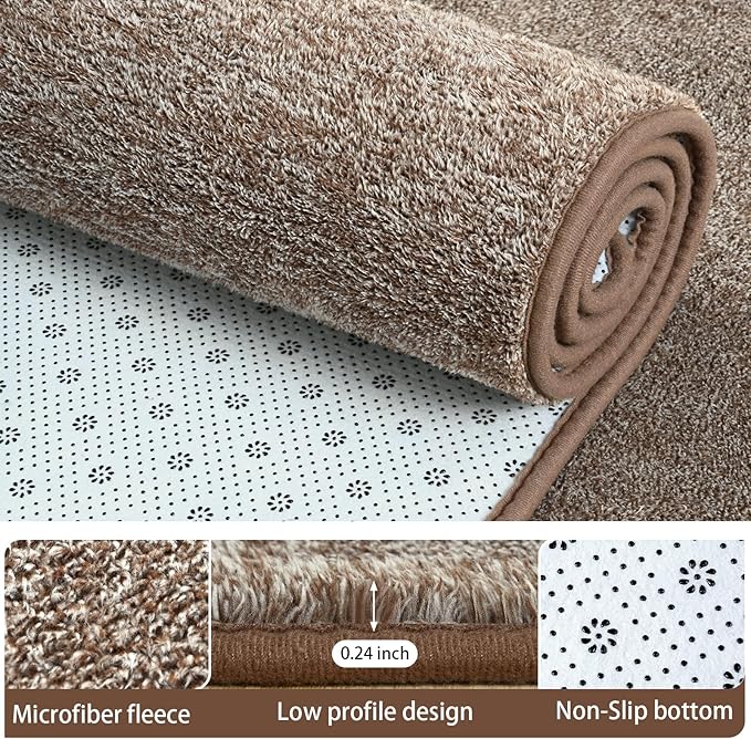 AROGAN Small Washable Area Rugs for Bedroom, 2×4 Runner Rug with Memory Foam for Hallway, Non Slip Fluffy Carpet Indoor Rug Runner for Kitchen, Bedside, Entryway Bathroom Home Decor, Matte Brown
