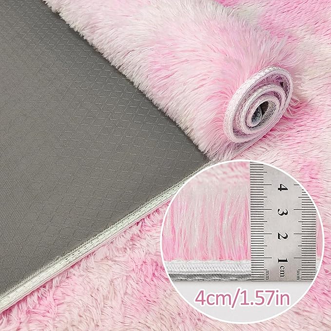 Tie-Dye Pink Soft Shaggy Fluffy Rug for Living Room 6x9ft Anti-Skid Durable Area Rug Mat Bedside Throw Rug for Bedroom Kids Room Boys Teens Nursery Dorm Office Home Decor Aesthetic Carpets