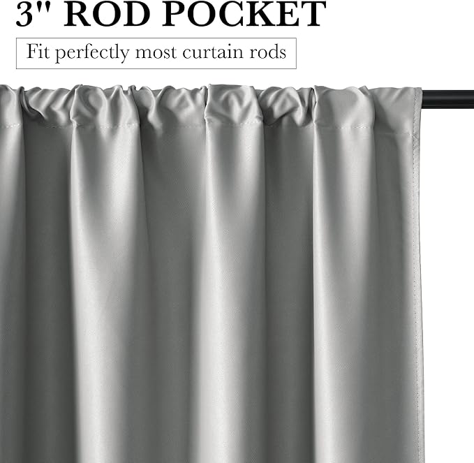 RYB HOME Bedroom Blackout Curtains 84 inches Long, 100% Blackout Thermal Insulated Noise Reducing Curtains for Living Room Nursury, 42 inches Wide by 84 inches Long, Silver Grey