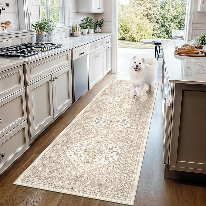 Kitchen Runner Rug Non Slip Washable 2.5x10, Soft Ultra-Thin Entryway Rug Runners for Hallways, Carpet Runner for Living Room,Kitchen, Laundry, Bathroom(Cream/Beige,2.5'x10')