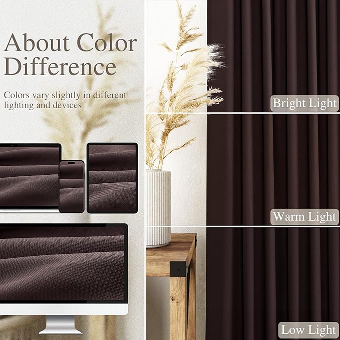 Coffee Brown Linen Curtains 63 Inches Long for Bedroom Back Tab Filters Light Protects Privacy Sheer Modern Farmhouse Coastal Decor Cotton Texture Gauze for Bathroom, 2 Panels