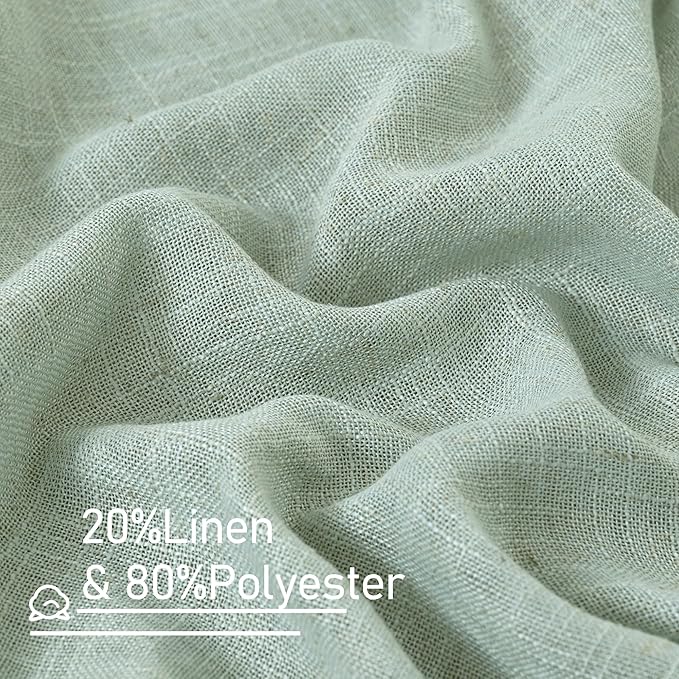 LAMIT 63 Inch Semi Sheer Linen Curtains, Light Filtering Panels Back Tab and Rod Pocket Neutral Drapes for Bedroom/Living Room, Light Sage, 2 Panels, 34 x 63 Inch