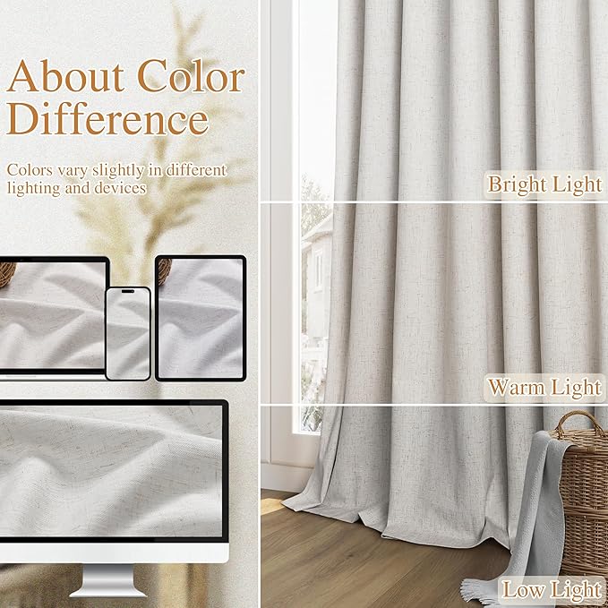 Guken Natural 100% Blackout Curtains 102 Inch Length 2 Panels Set for Living Room Bedroom Back Tab Winter Thermal Insulated Black Out High End Drapes Room Darkening Window Curtain 102 Inches Long
