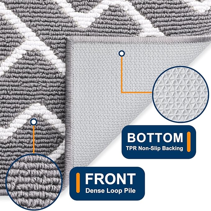 OLANLY Front Door Mat, Non-Slip Rubber Backing, Dirt Resistant and Absorbent, Washable, Easy to Clean Low-Profile Indoor Doormat for Back Door, Entryway, Inside Entrance, 32x20, Grey