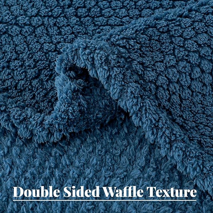 Whale Flotilla King Size Fuzzy Fleece Blanket for Bed, 90x104 Inch Fluffy Warm Soft Jacquard Blankets for All Season, Lightweight and Cozy, Navy Blue
