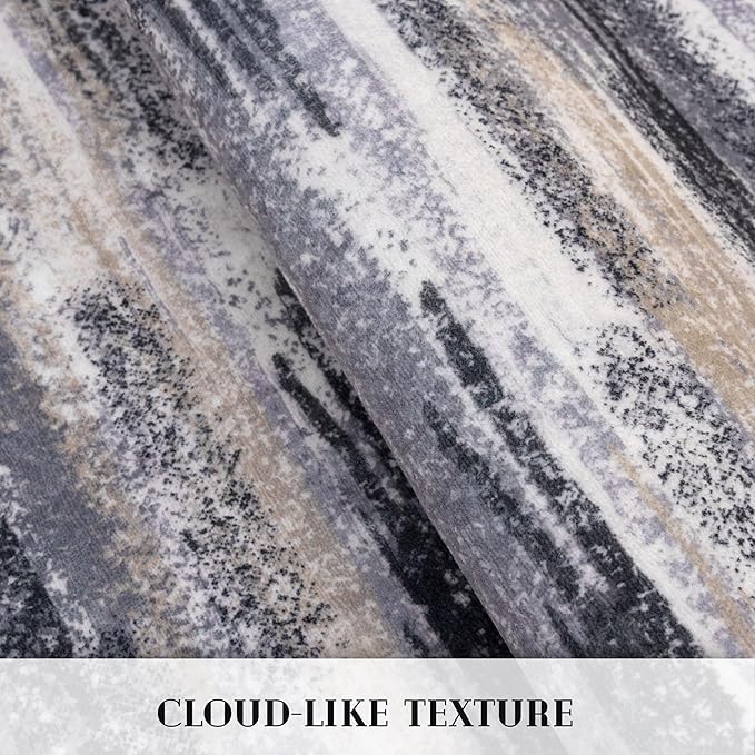 Lansny Modern Abstract 5x7 Machine Washable Area Rug Non-Slip Soft Bedroom Living Romm Rug Grey Black Multi Ultra Thin Print Faux Wool Floor Carpet Throw Rugs for Nursery Playroom Dining Room Indoor