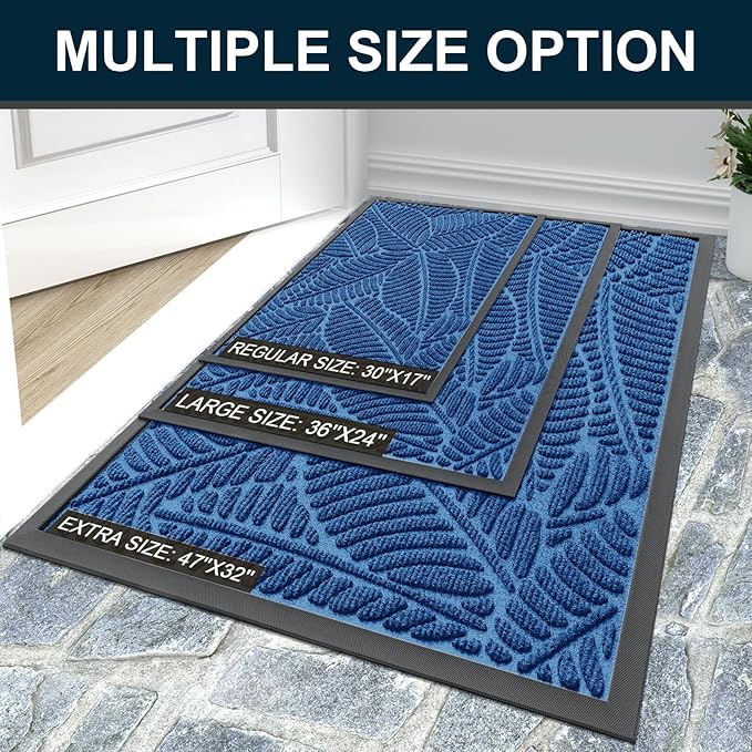 Colorxy Waterproof Doormat, Sturdy Natural Rubber Front Door Mats, Non Slip Low Profile Indoor Outdoor Entrance Mat, Stain Resistant Easy Clean Floor Mat for Patio or Entryway, 47"x17", Light Blue