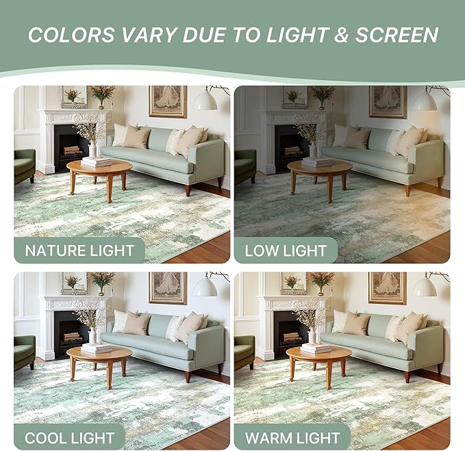 BEIMO 1'5''x2'5'' Rugs for Entryway Entrance Kitchen Bathroom, Machine Washable Modern Abstract Rug, Small Soft Low Pile Indoor Floor Mat with Non Slip Backing, Light Green