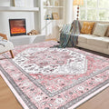 OPPODREAM Soft 6x9 Area Rugs, Washable Rug 6x9 with Non Slip Backing, Faux Cashmere Low-Pile 6 x 9 Carpet, Pink & Cream