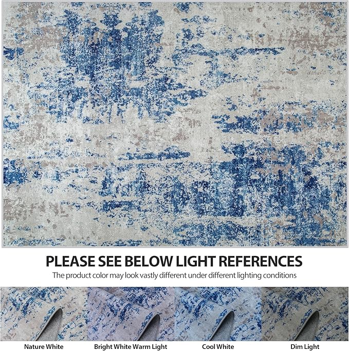 5x8 Area Rugs for Living Room Rug Washable: Abstract Rug for Dining Room Bedroom Carpet Non Slip 5 by 8 Indoor Modern Nursery Home Office Blue Grey White