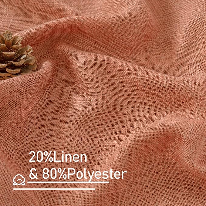 LAMIT Short Linen Window Curtains 30 Inches Long 2 Panels, Terracotta Semi Sheer Light Filtering Panels Back Tab and Rod Pocket Fall Drapes for Basement/Small Windows, 34 x 30 Inch