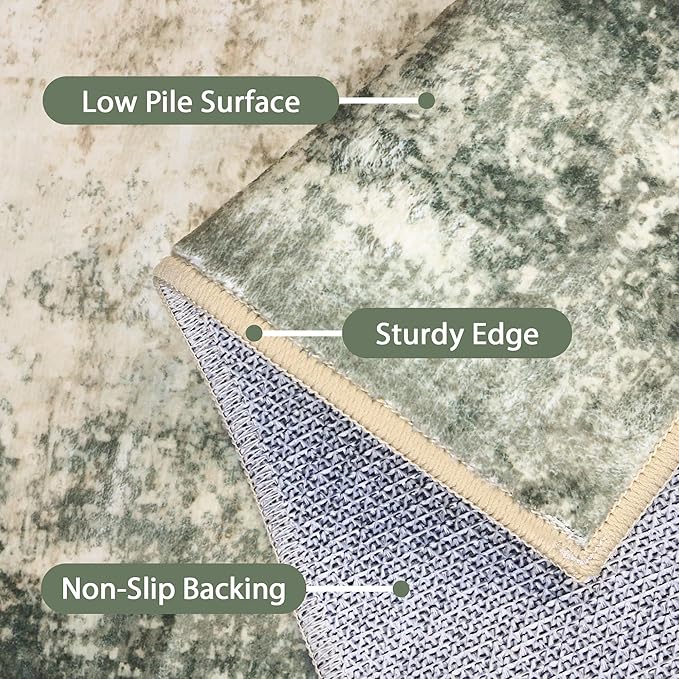2x3 Rugs for Entryway Entrance Kitchen Bathroom, Machine Washable Modern Abstract Soft Area Rug, Indoor Floor Carpet with Non Slip Rubber Backing, Grey/Dark Green