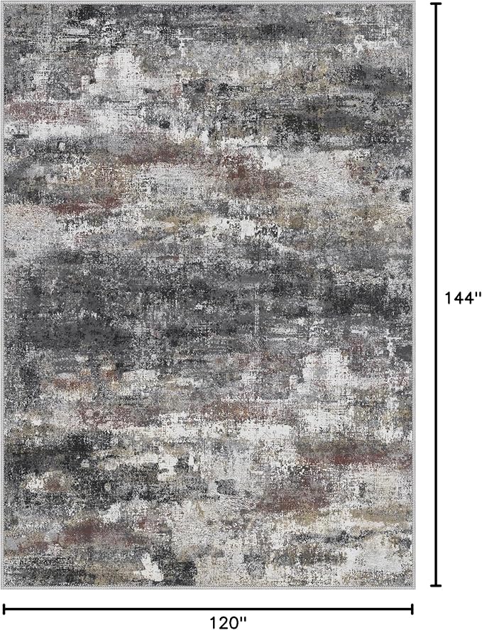 Area Rugs 10x12 for Living Room Bedroom, Modern Abstract Machine Washable Large Dark Gray Rug, Soft Low Pile Floor Carpet with Non Slip Backing for Dining Room