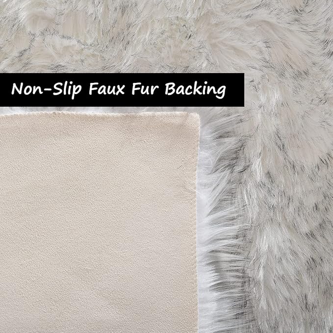 Goolela Faux Sheepskin Rug 2x6 Fluffy Fuzzy Furry Runner for Bedroom Bedside Plush - White with Grey Tips - Sheepskin